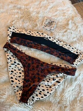 PQ Swim Mixed Animal Print Bikini in Brown, Black & Cream
